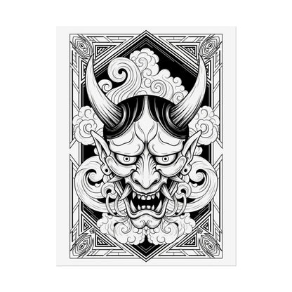 Hannya Demon Wall Art Poster — Black & White Japanese Mask Wall Print Printify