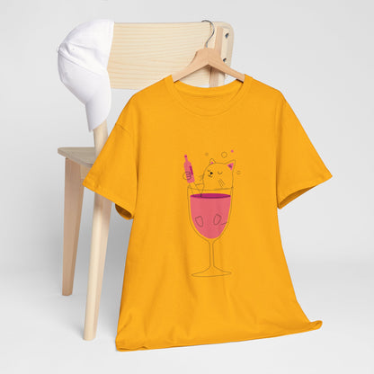 Wine Glass Cat T-Shirt — Cute Cat in a Wine Glass Graphic Tee Printify