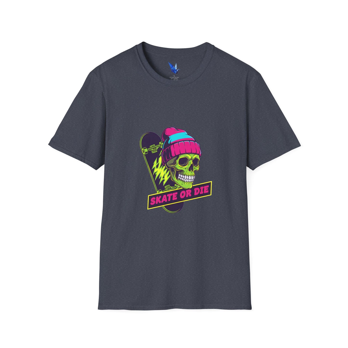 Skate or Die Skull T-Shirt — Neon Skateboard Graphic Tee Printify
