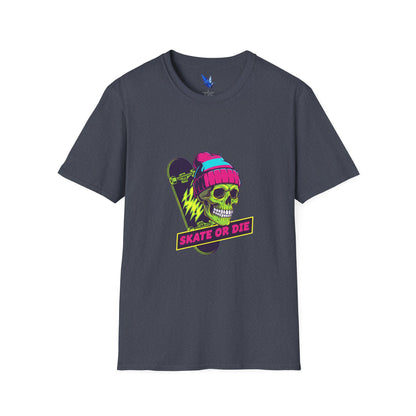 Skate or Die Skull T-Shirt — Neon Skateboard Graphic Tee Printify