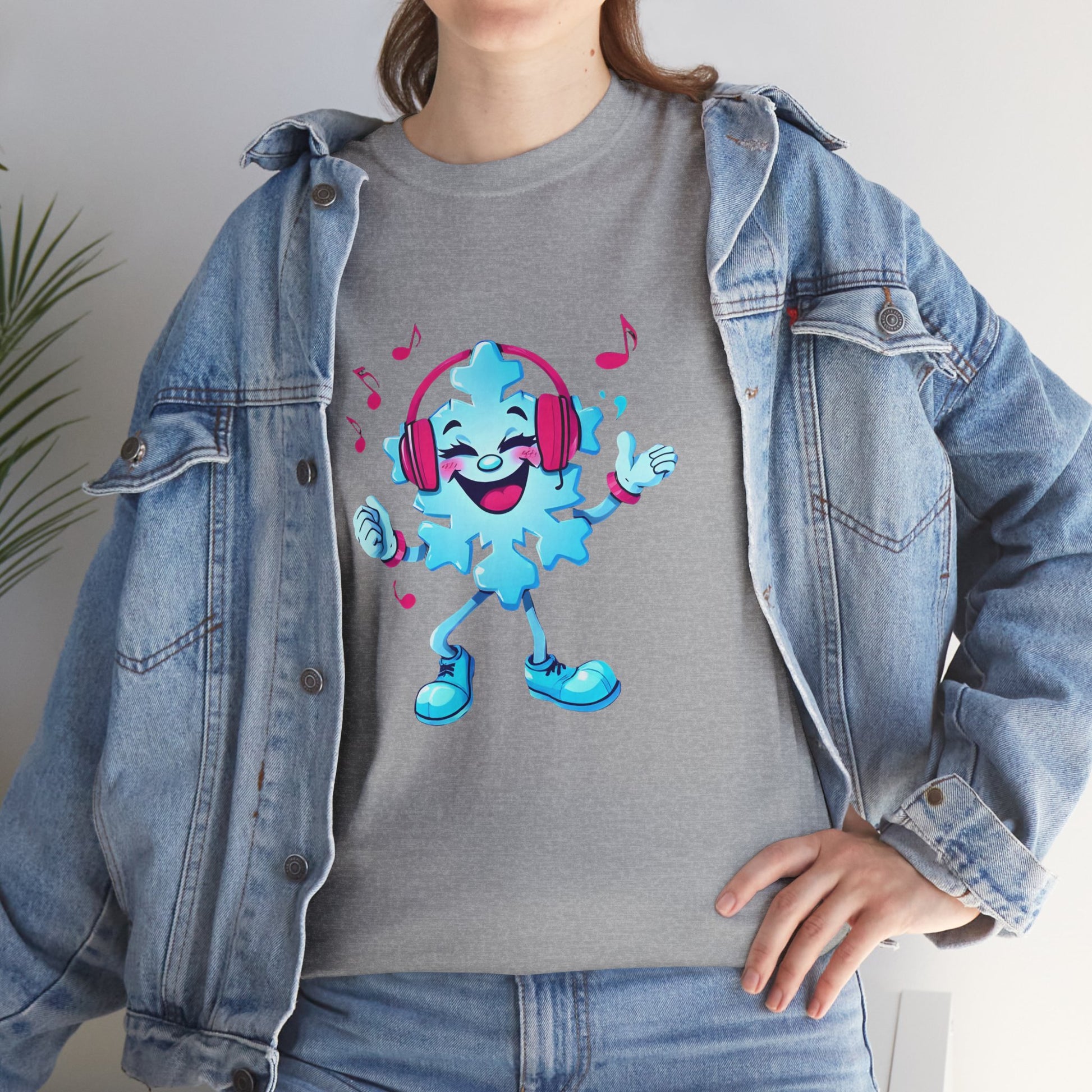 Music Lover Graphic Tee — Happy Snowflake Headphones Character Shirt Printify