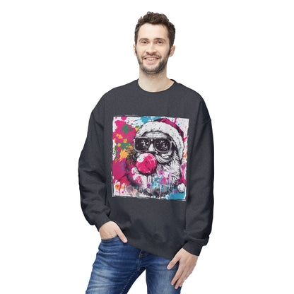 Skull Santa Bubblegum Sweatshirt – Colorful Holiday Graphic Crewneck Printify