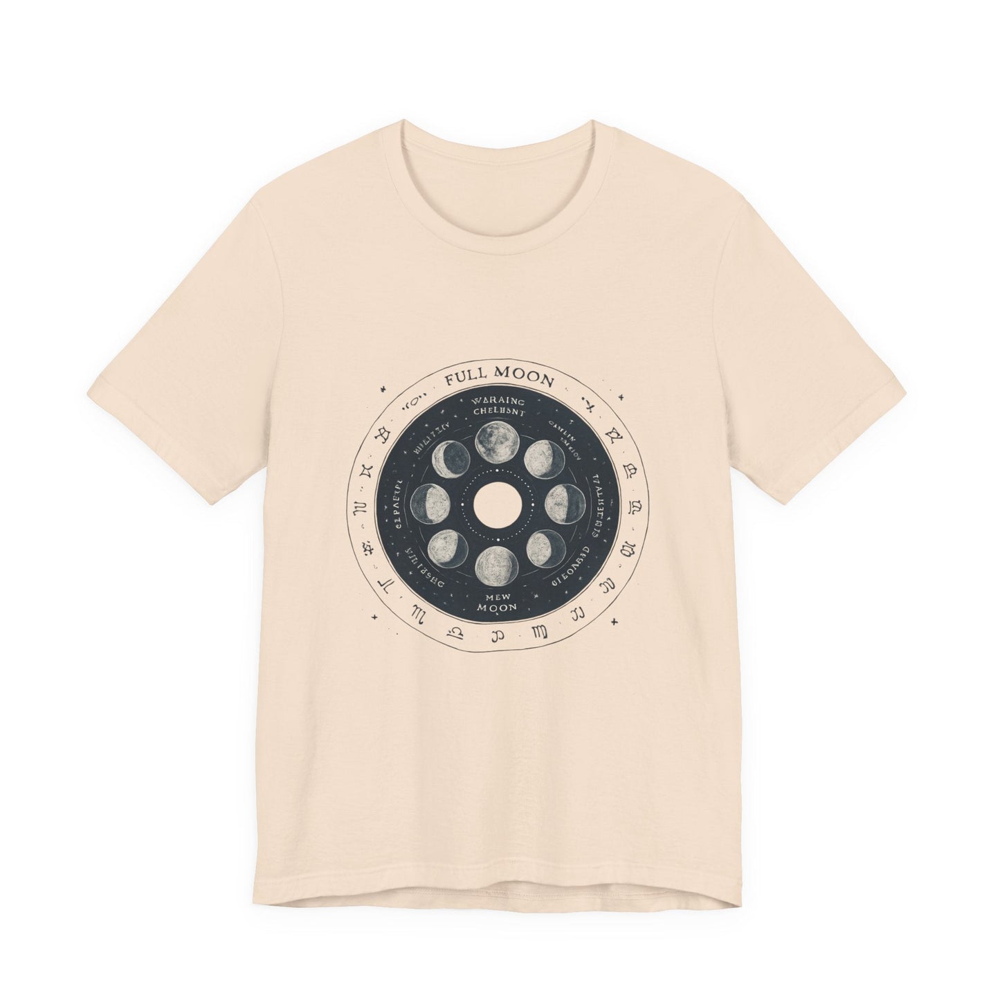 Moon Phases T-Shirt — Illustrated Lunar Cycle Tee (Full Moon, New Moon & Zodiac Icons) Printify