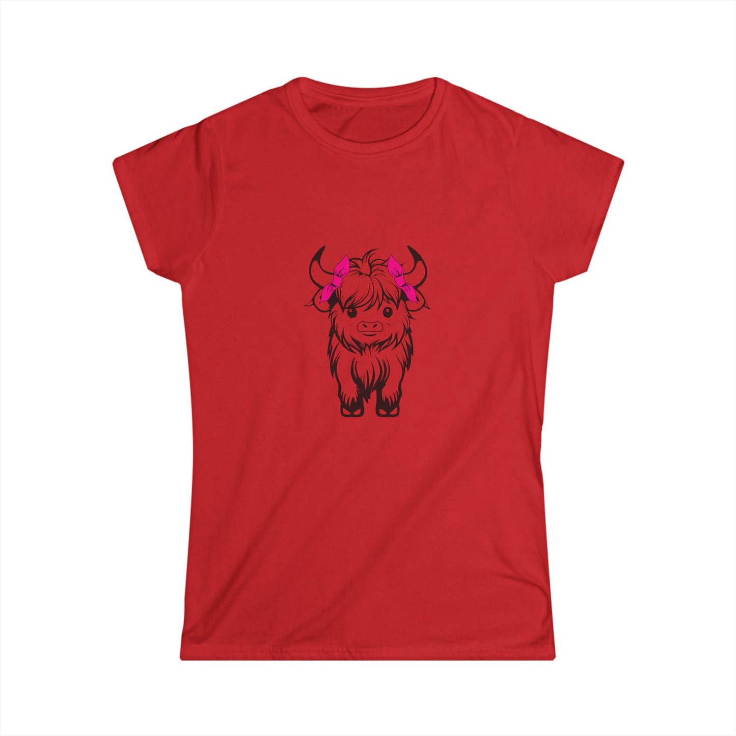 Highland Cow Tee — Cute Yak Illustration Women's T-Shirt with Pink Horn Bows Printify