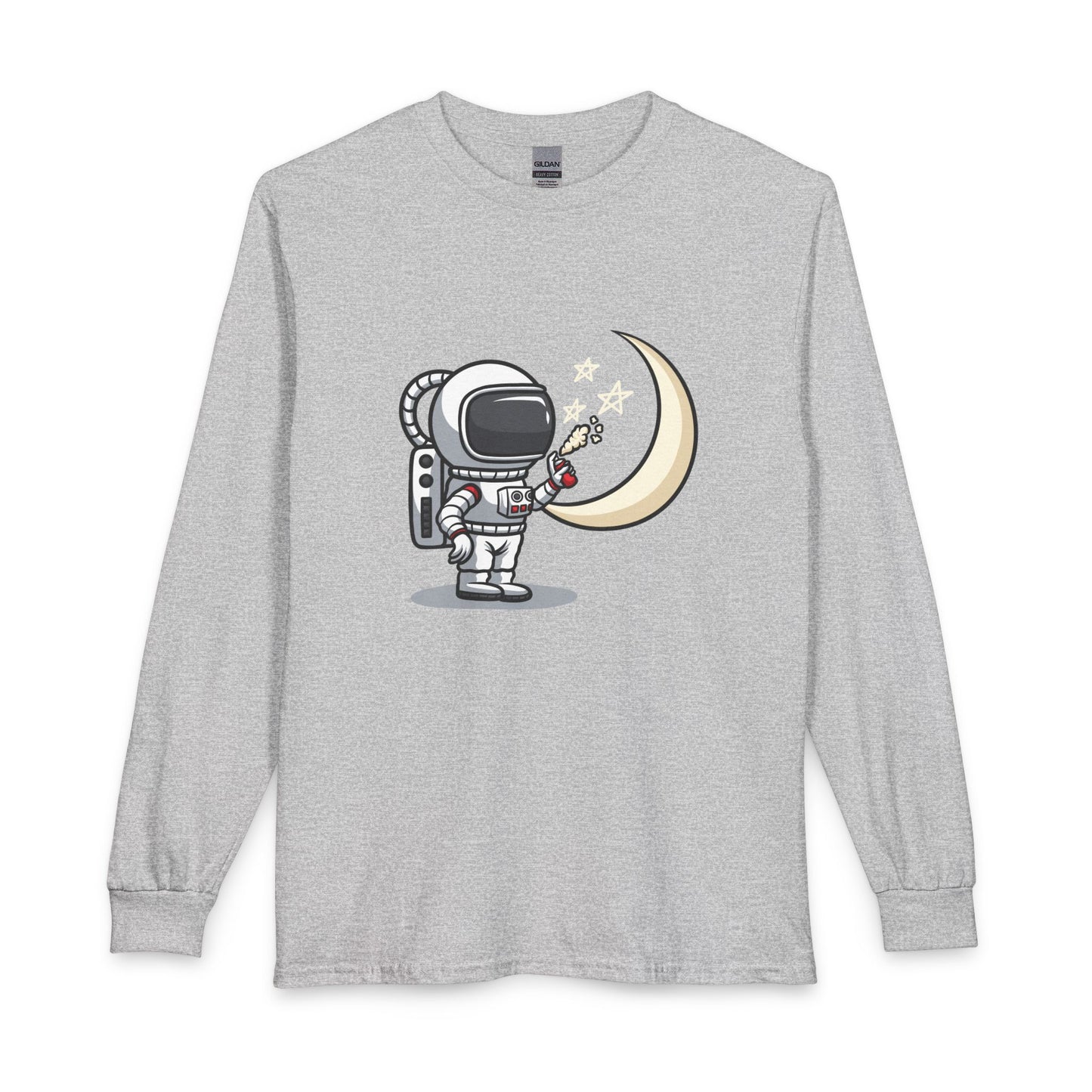 Astronaut & Moon Long Sleeve Tee — Cute Space Explorer Graphic T-shirt Printify
