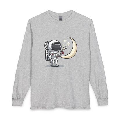 Astronaut & Moon Long Sleeve Tee — Cute Space Explorer Graphic T-shirt Printify