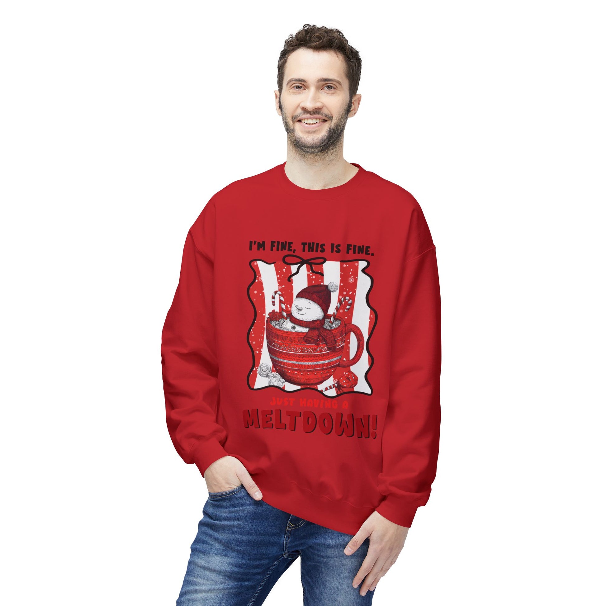 Sweatshirt — "I’m Fine, This Is Fine" Melting Penguin Crewneck Printify