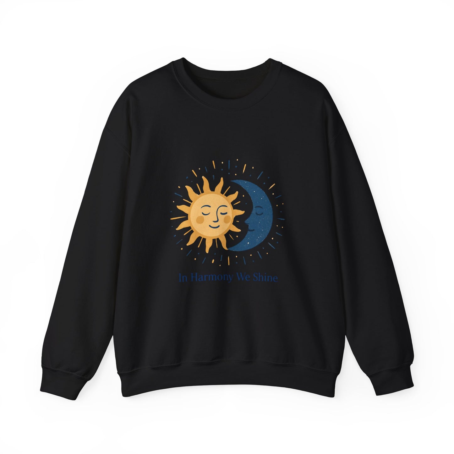 Sun and Moon Crewneck Sweatshirt — "In Harmony We Shine" Cozy Astrology Pullover Printify