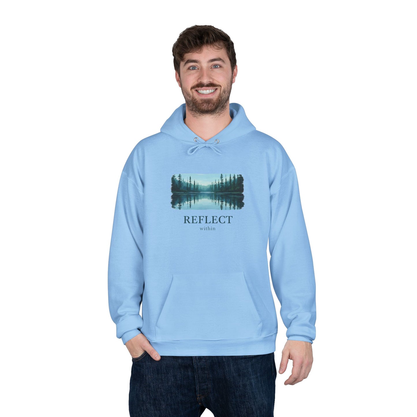 Reflect Lake Hoodie — Tranquil Forest Landscape Pullover Printify