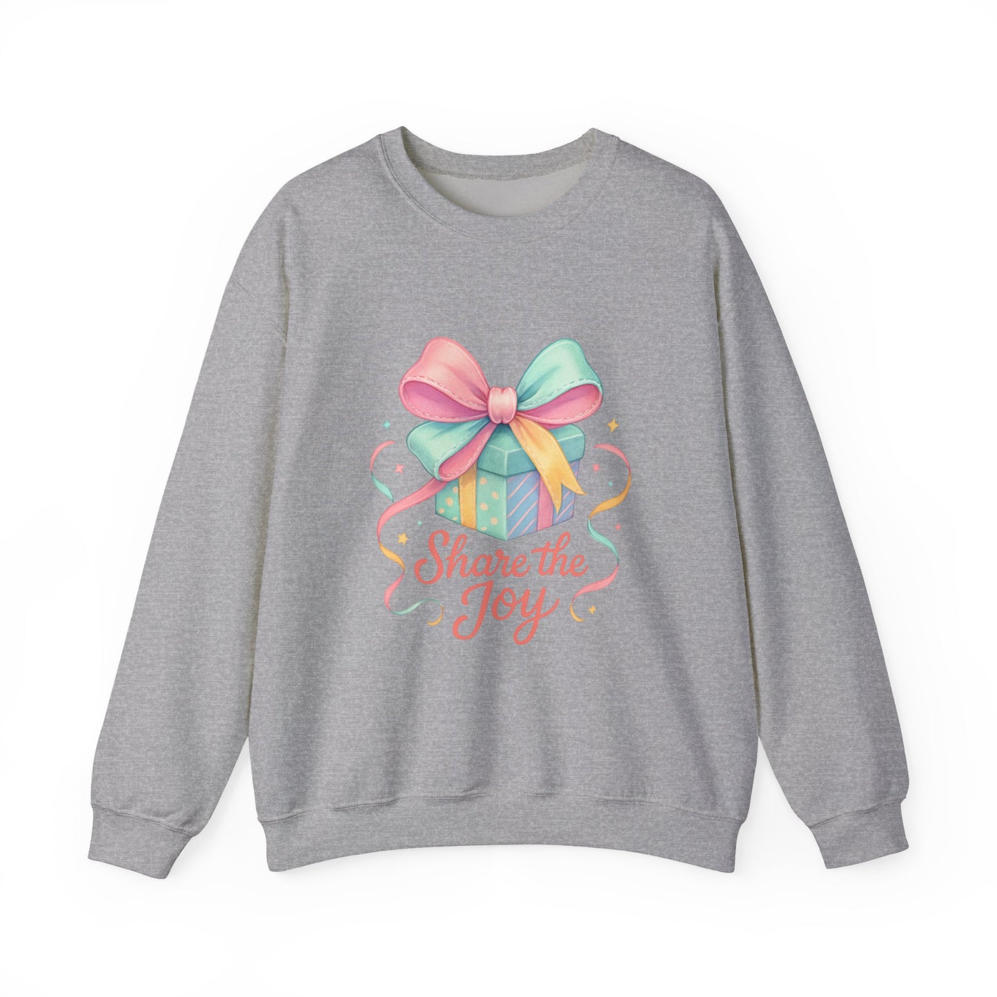 Crewneck Sweatshirt — 'Share the Joy' Pastel Gift Graphic Printify