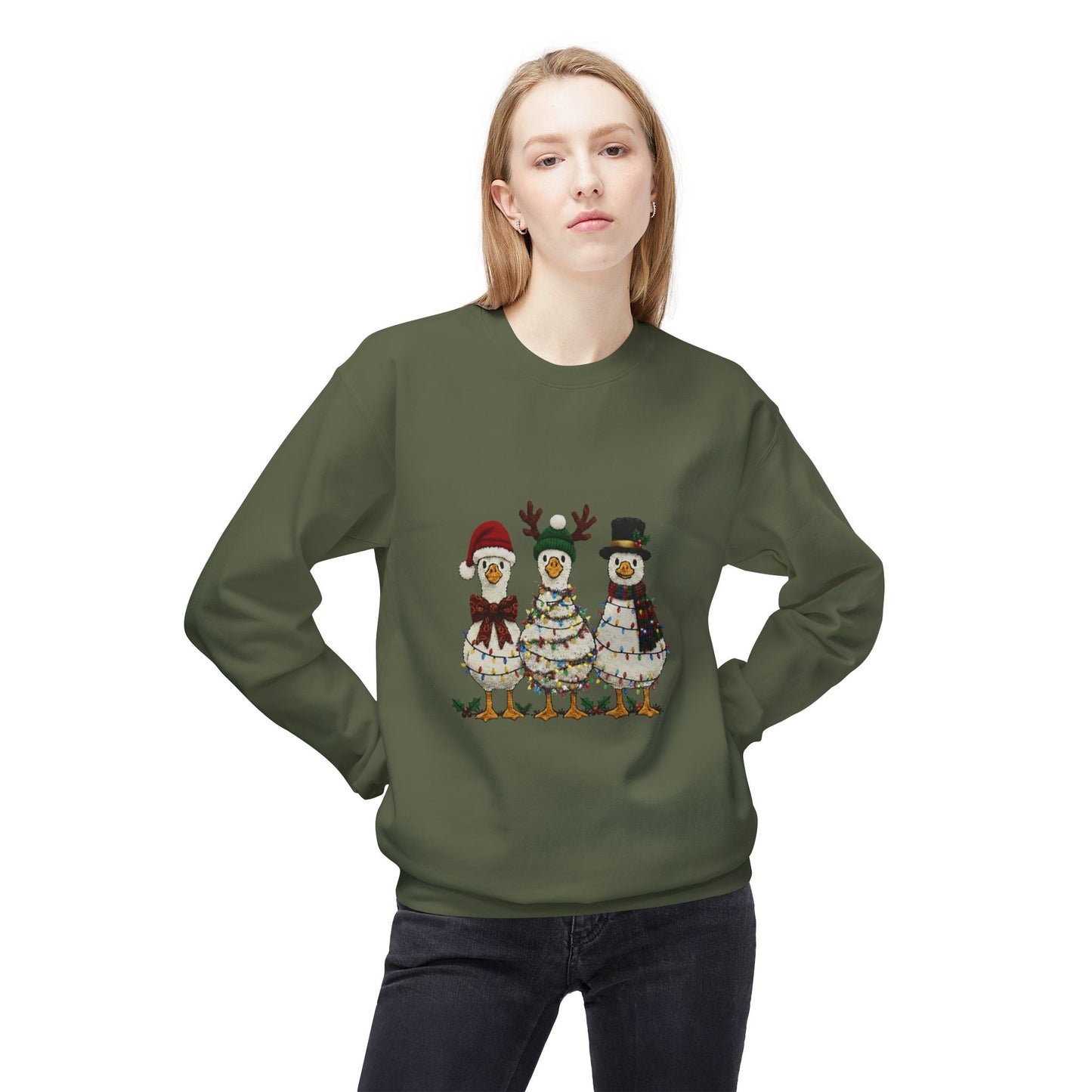 Christmas Duck Family Sweatshirt — Festive Holiday Trio Crewneck Printify