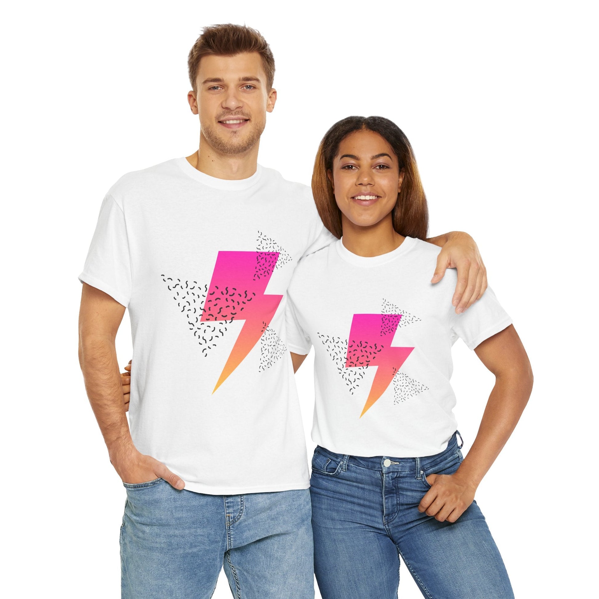 Lightning Bolt Graphic Tee — Retro Pink & Orange Gradient Storm T-Shirt Printify