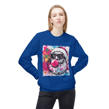 Skull Santa Bubblegum Sweatshirt – Colorful Holiday Graphic Crewneck Printify