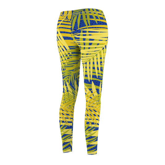 Tropical Palm Leggings — Yellow & Blue All-Over Print Women’s Leggings Printify