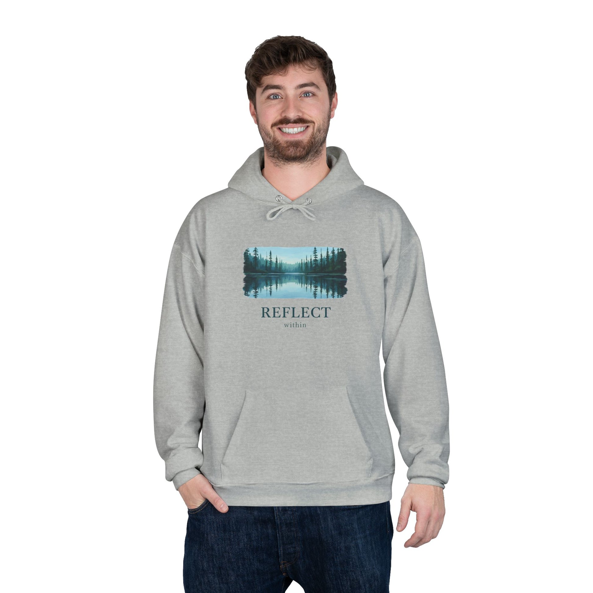 Reflect Lake Hoodie — Tranquil Forest Landscape Pullover Printify