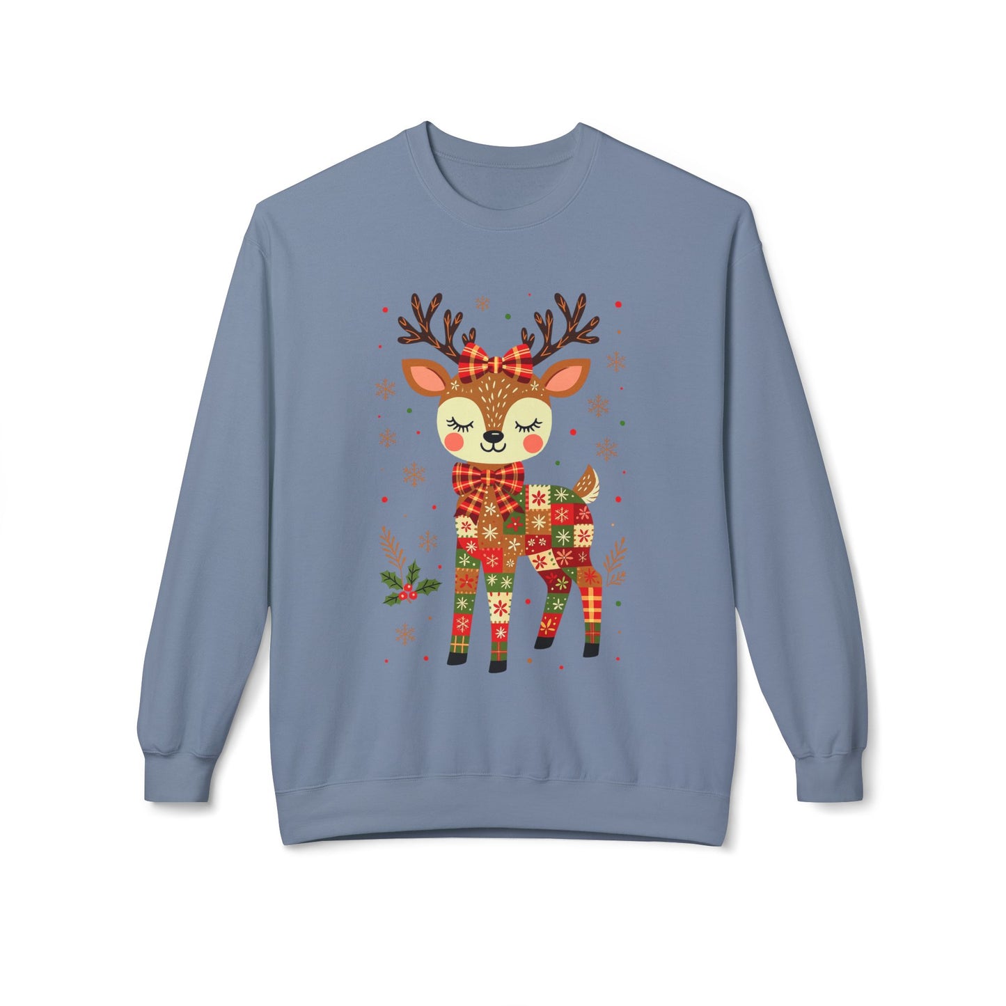 Christmas Patchwork Reindeer Sweatshirt Printify