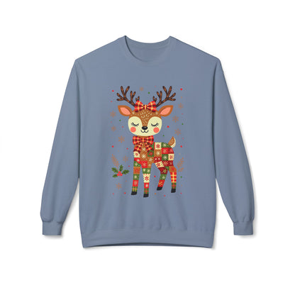 Christmas Patchwork Reindeer Sweatshirt Printify