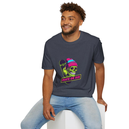 Skate or Die Skull T-Shirt — Neon Skateboard Graphic Tee Printify
