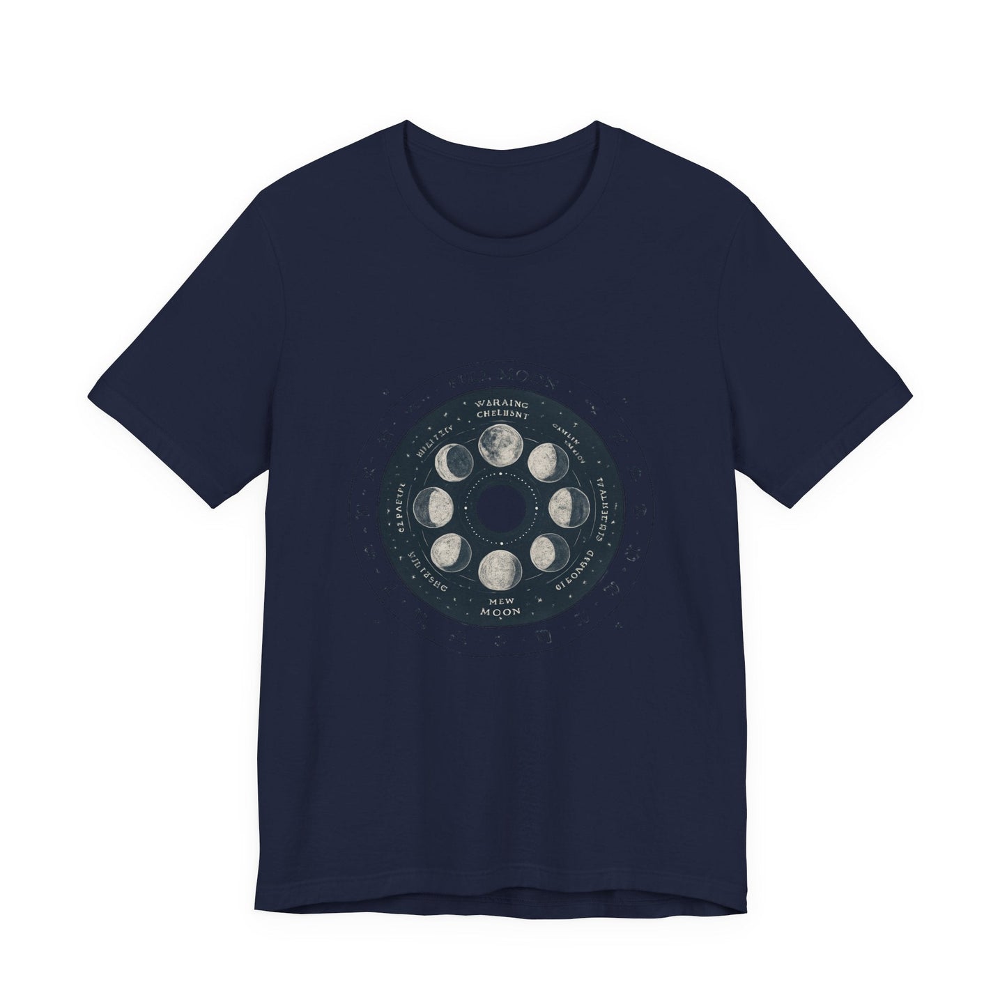 Moon Phases T-Shirt — Illustrated Lunar Cycle Tee (Full Moon, New Moon & Zodiac Icons) Printify