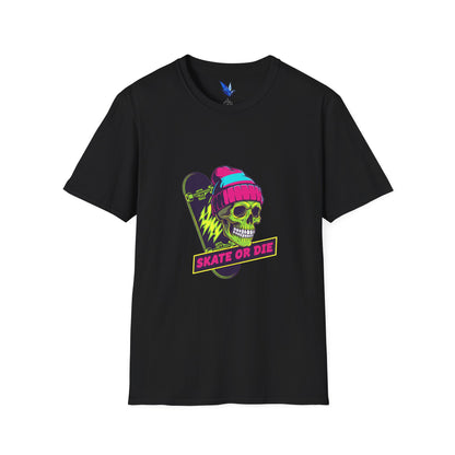 Skate or Die Skull T-Shirt — Neon Skateboard Graphic Tee Printify
