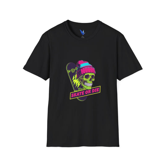 Skate or Die Skull T-Shirt — Neon Skateboard Graphic Tee Printify