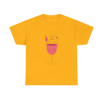 Wine Glass Cat T-Shirt — Cute Cat in a Wine Glass Graphic Tee Printify