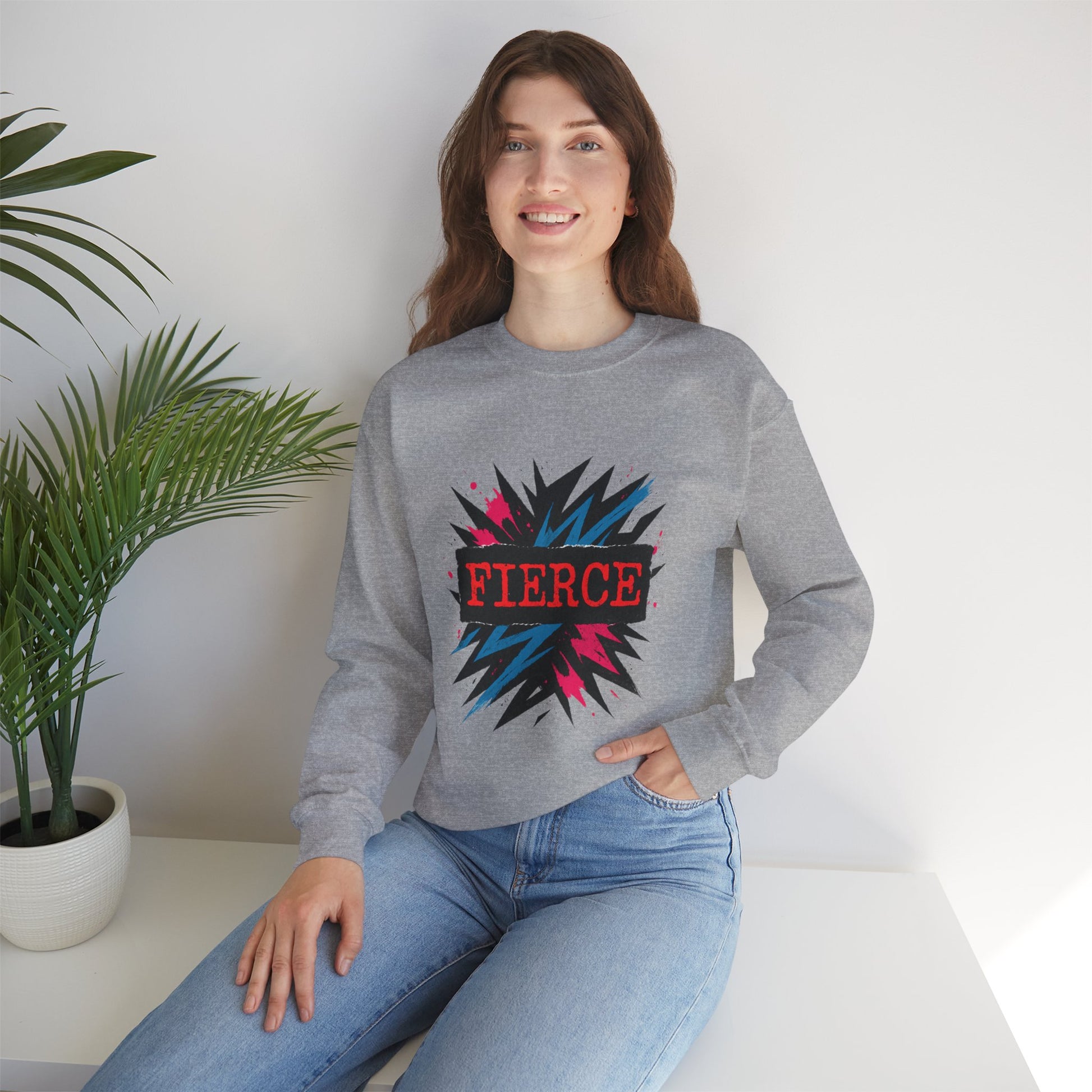 Fierce Graphic Sweatshirt — Bold Retro Explosion Crewneck Printify