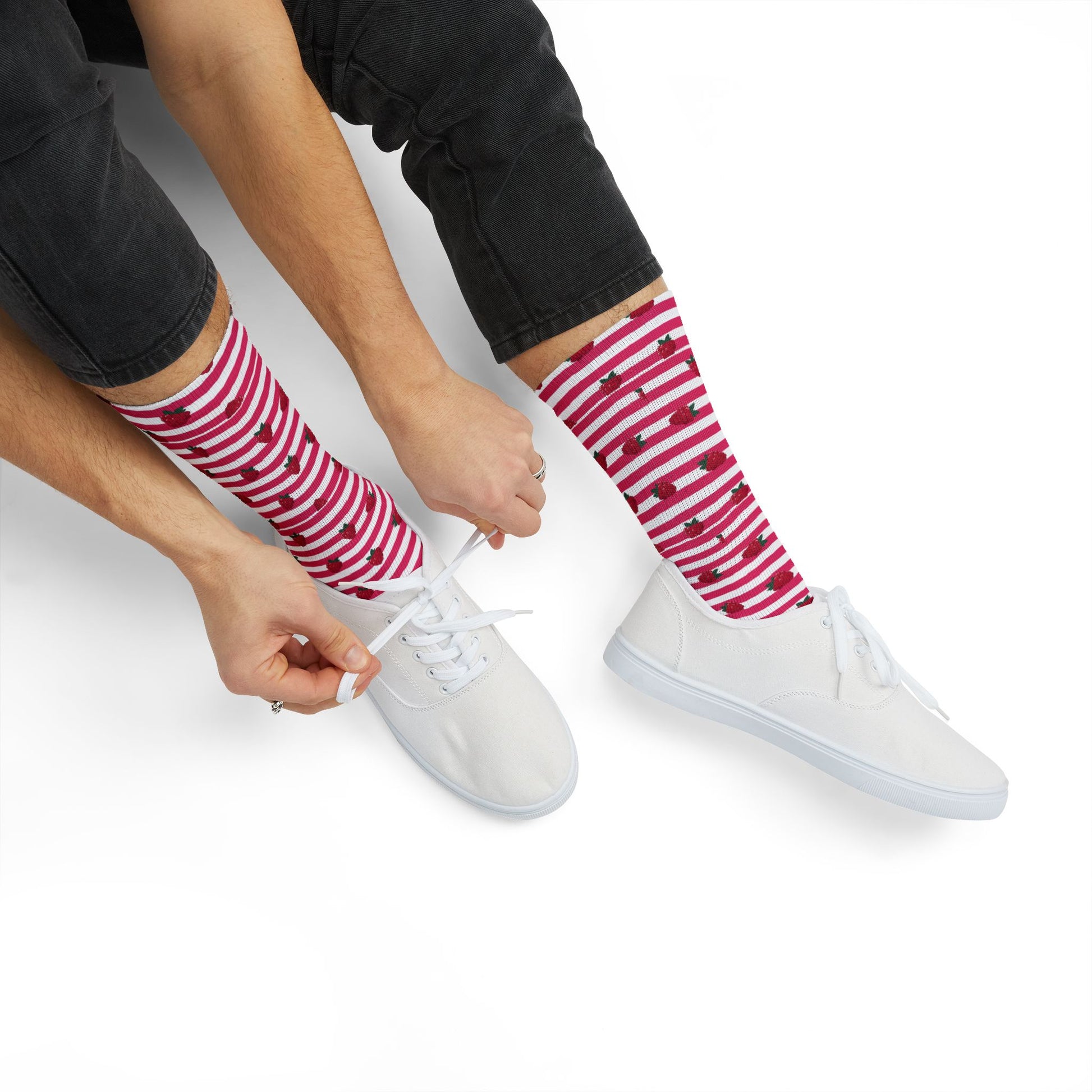 Heart Stripe Socks — Pink Valentine Sublimation Crew Socks Printify