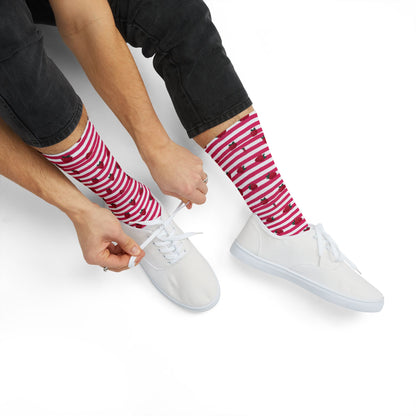 Heart Stripe Socks — Pink Valentine Sublimation Crew Socks Printify