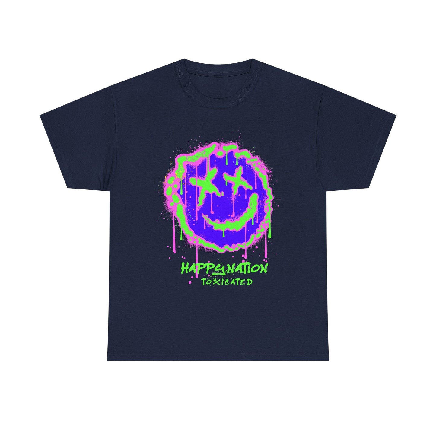 Tee — Neon Drip Smiley "Happynation Toxicated" Graphic T-shirt Printify