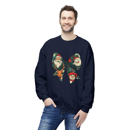 Christmas Bow Sweatshirt — Vintage Santa & Snowman Holiday Crewneck Printify