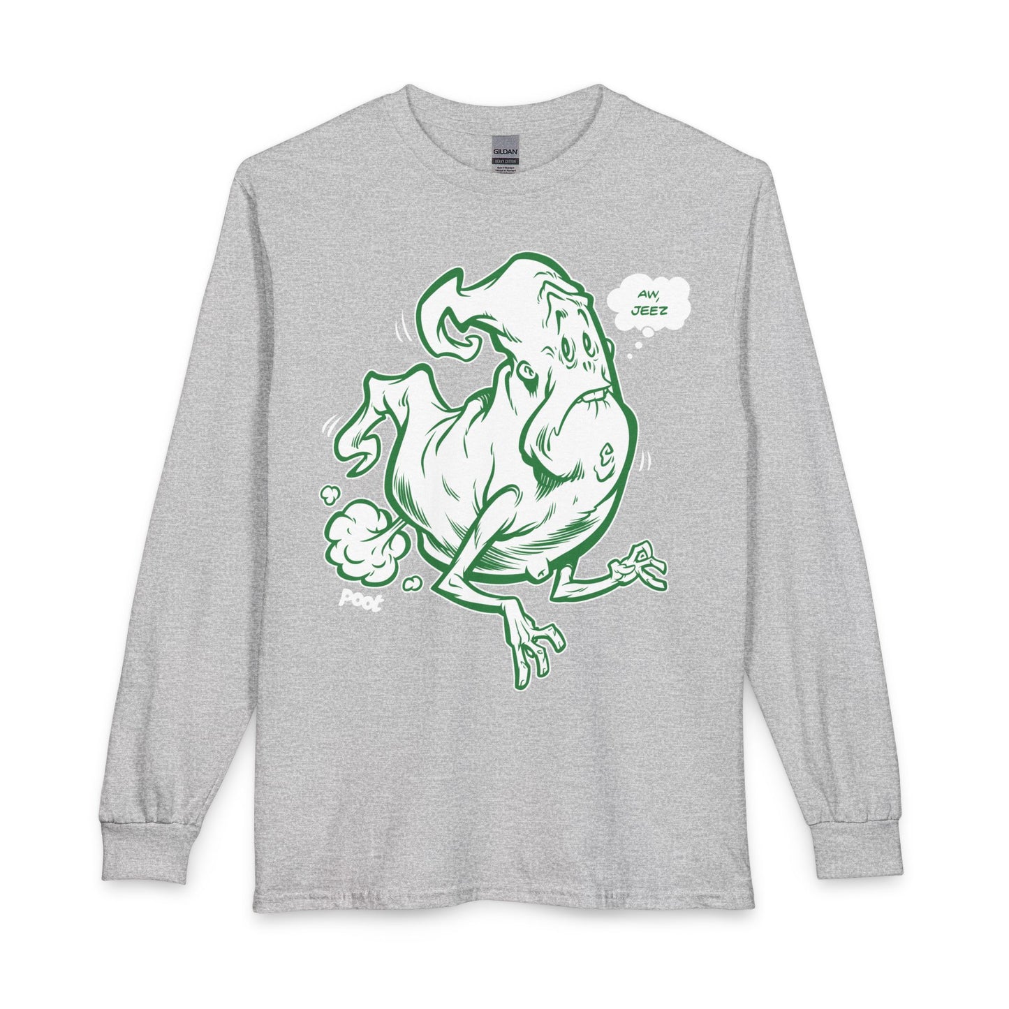 Ghostly Sneeze Long Sleeve T-Shirt — Playful Green Cartoon Spirit Design Printify