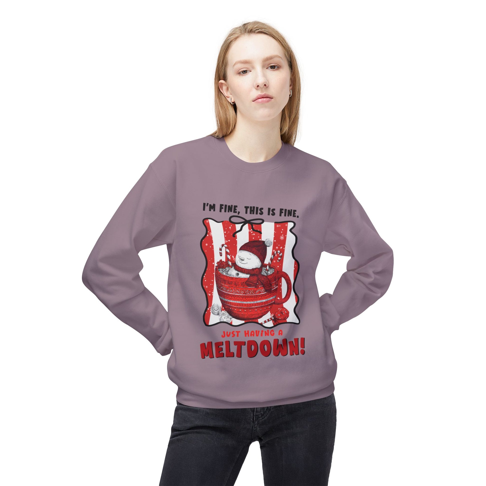 Sweatshirt — "I’m Fine, This Is Fine" Melting Penguin Crewneck Printify