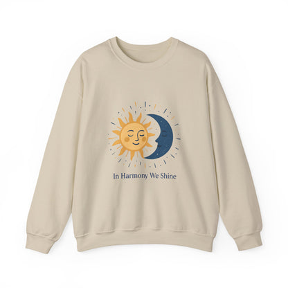 Sun and Moon Crewneck Sweatshirt — "In Harmony We Shine" Cozy Astrology Pullover Printify