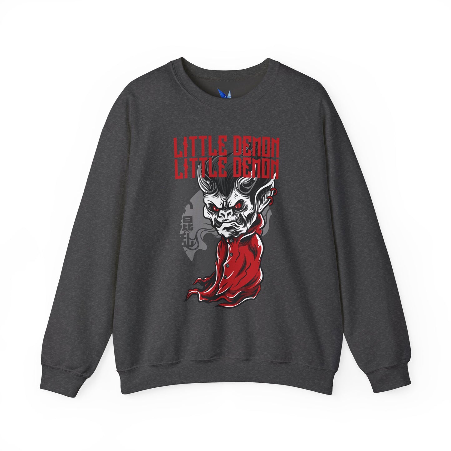 Little Demon Crewneck Sweatshirt — Gothic Oni Skull Pullover Printify