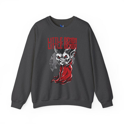 Little Demon Crewneck Sweatshirt — Gothic Oni Skull Pullover Printify