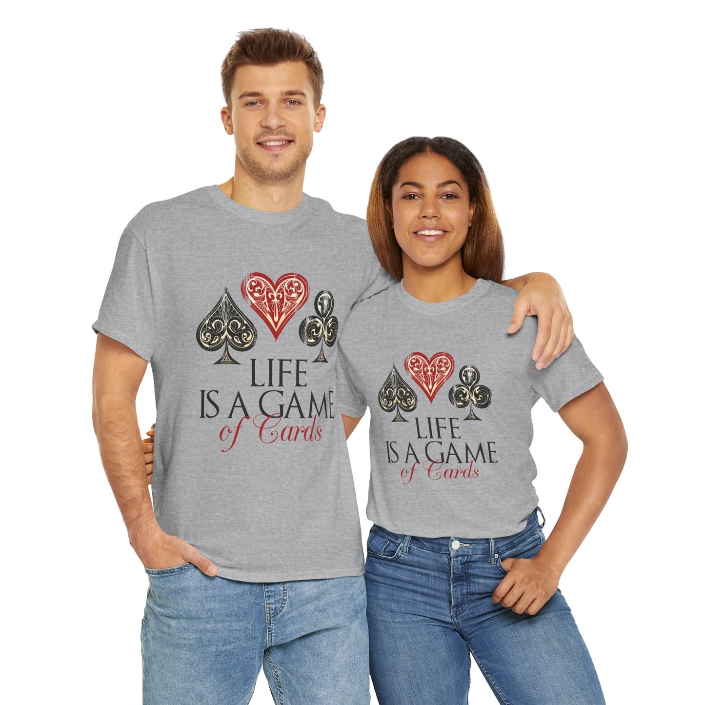 Life Is a Game of Cards Graphic Tee — Poker Suit Heart Spade Club Diamond T-Shirt Printify