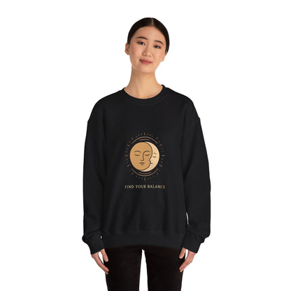 Minimalist Sun & Moon Face Crewneck Sweatshirt — Calm Vibes, Spiritual Graphic Printify