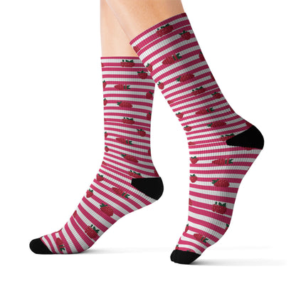 Heart Stripe Socks — Pink Valentine Sublimation Crew Socks Printify