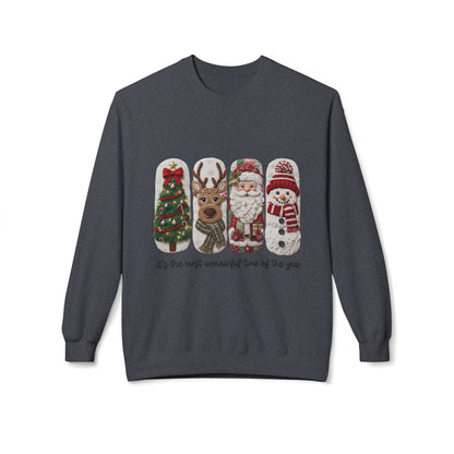 Christmas Crewneck Sweatshirt — Festive Tree Reindeer Santa Snowman Design Printify