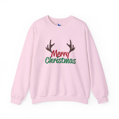 Merry Christmas Reindeer Antlers Crewneck Sweatshirt Printify