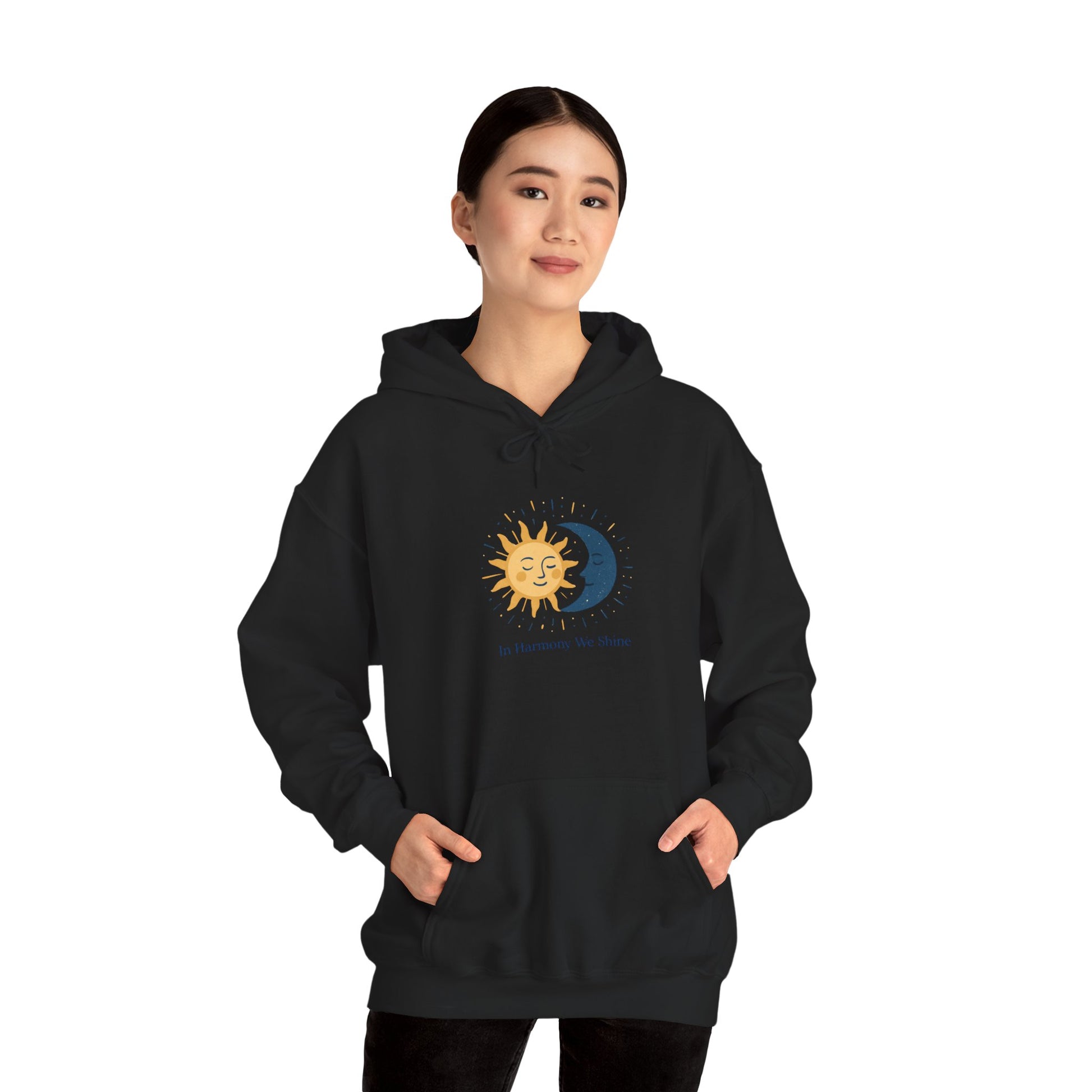 Sun and Moon Harmony Hoodie — "In Harmony We Thrive" Graphic Printify
