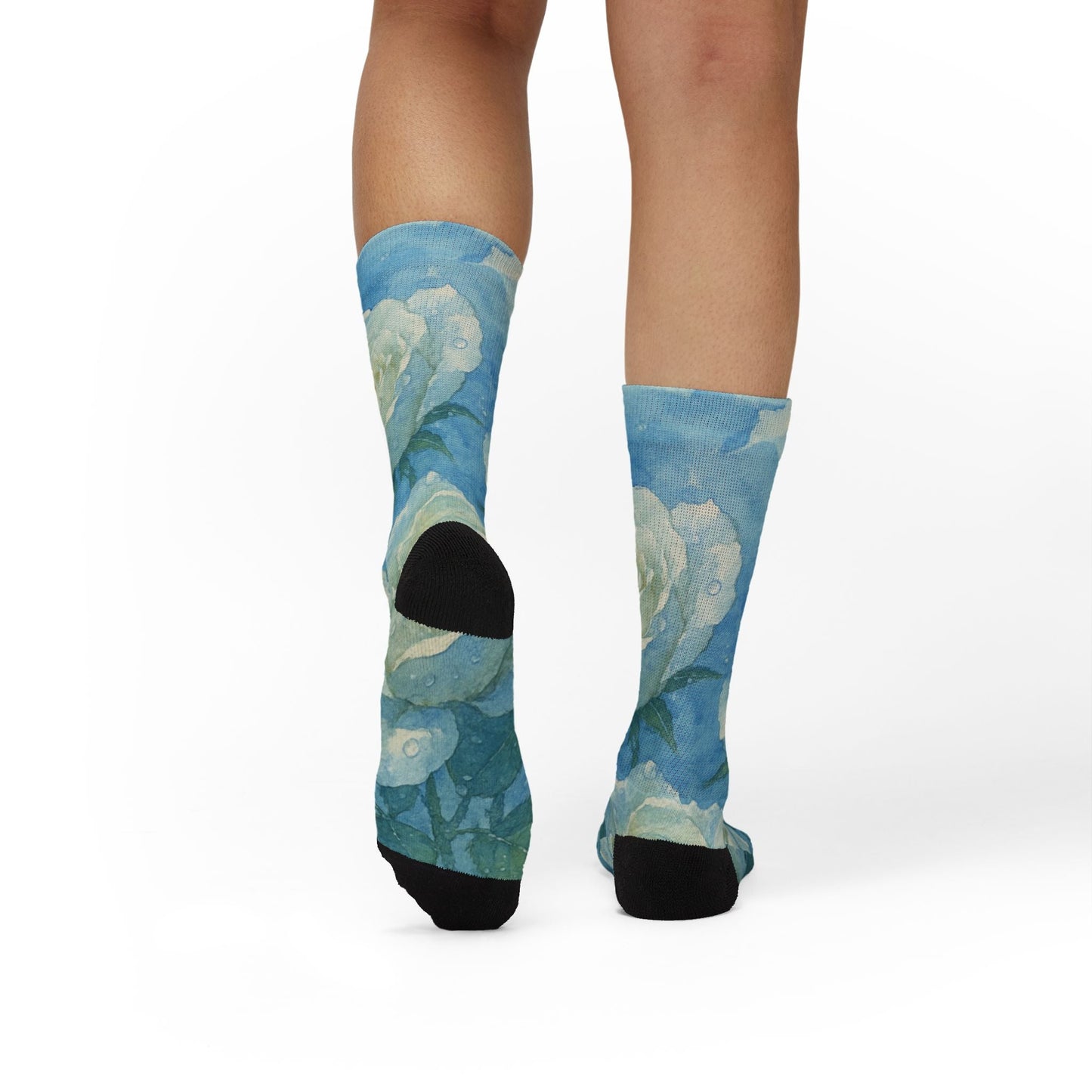 Floral Blue Rose Sublimation Socks — Artistic Vintage Garden Crew Socks Printify