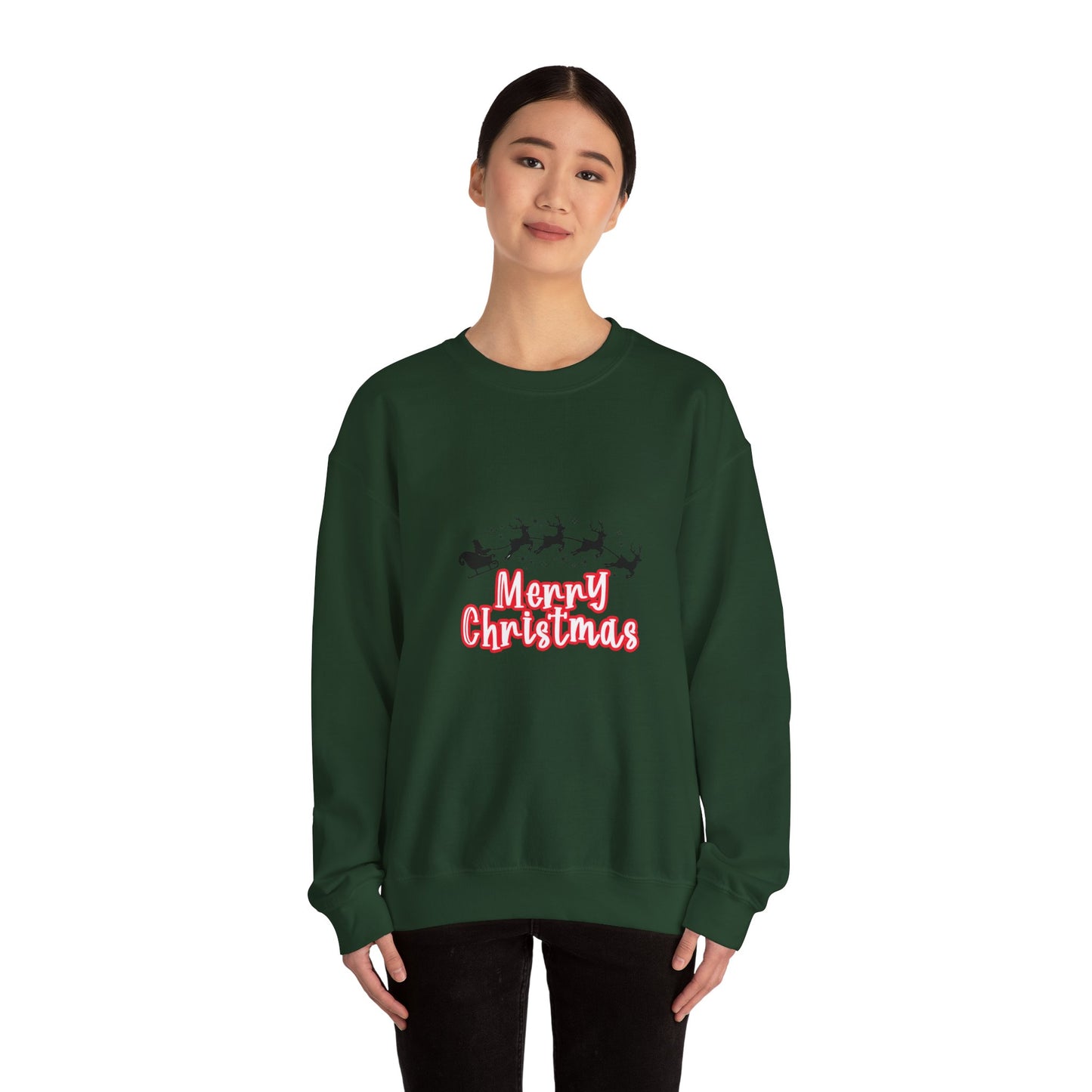 Christmas Crewneck Sweatshirt - 'Merry Christmas' Santa Sleigh Holiday Sweatshirt Printify
