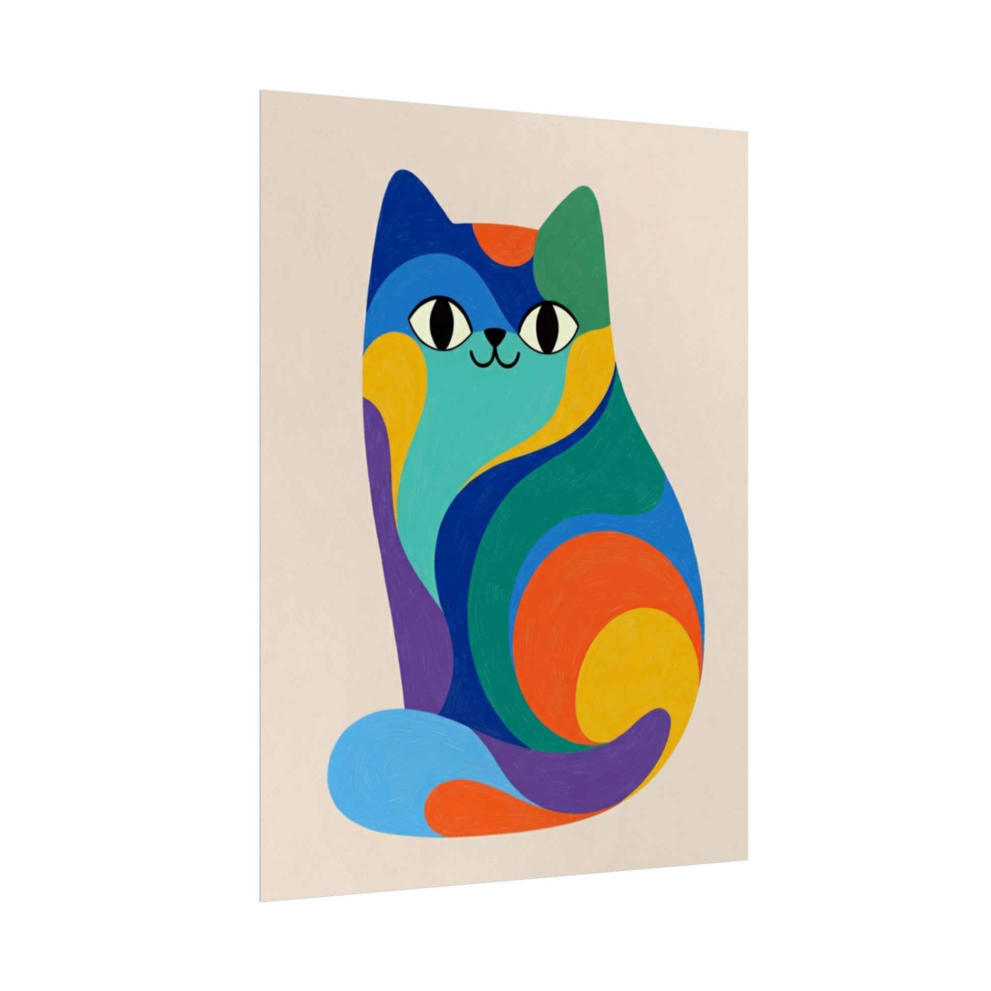 Colorful Cat Poster — Abstract Rainbow Cat Rolled Art Print, Wall art Printify