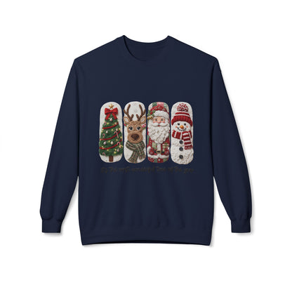 Christmas Crewneck Sweatshirt — Festive Tree Reindeer Santa Snowman Design Printify