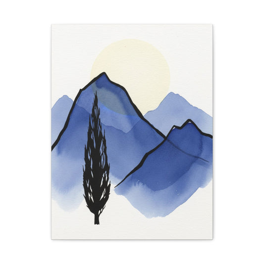 Blue Mountain Watercolor Canvas Wall Art — Minimal Landscape Print Printify