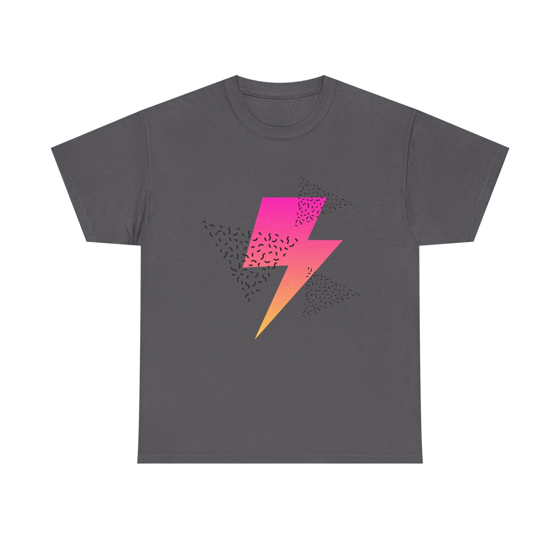Lightning Bolt Graphic Tee — Retro Pink & Orange Gradient Storm T-Shirt Printify