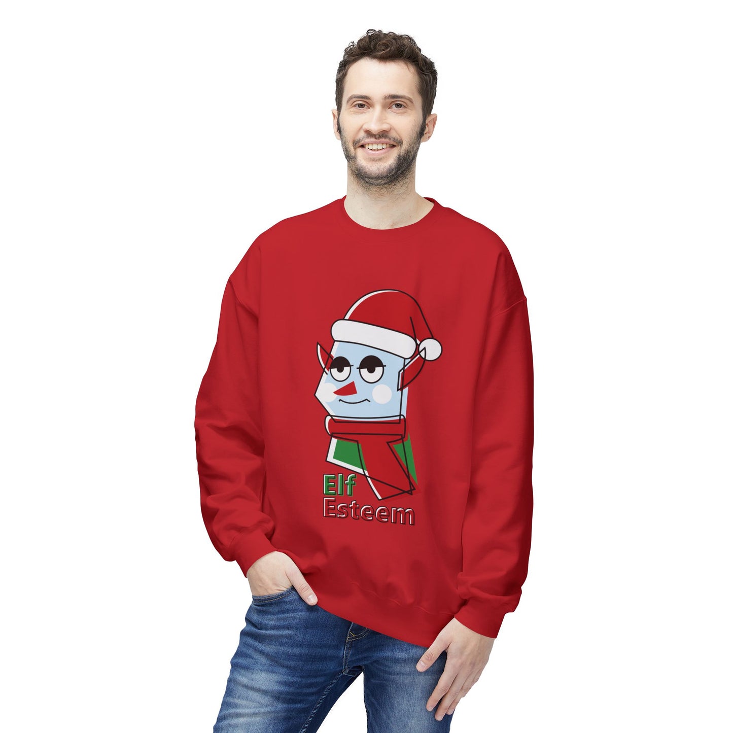 Elf Esteem Crewneck Sweatshirt — Funny Retro Holiday Christmas Sweater Printify