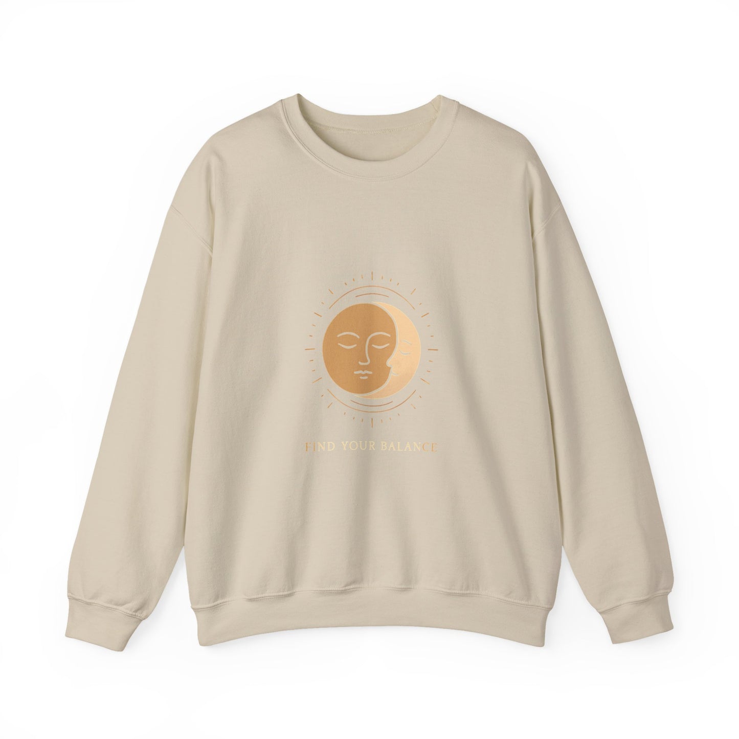 Minimalist Sun & Moon Face Crewneck Sweatshirt — Calm Vibes, Spiritual Graphic Printify